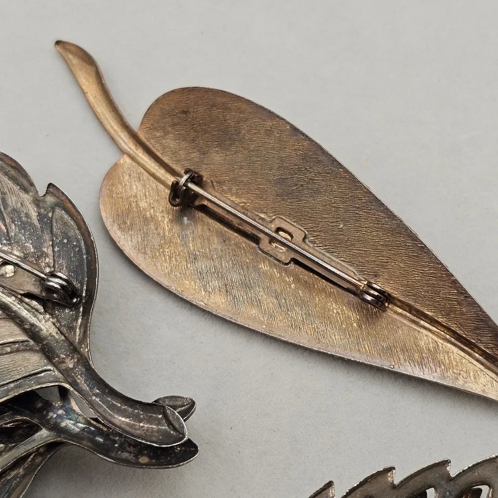 Vintage Leaf Brooch Pin Lot Statement Enamel Faux Pearl‎ Gold Silver Tone Nature